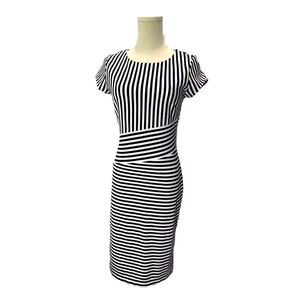 Banana Republic Size 6 Petite White and Navy Blue striped dress
